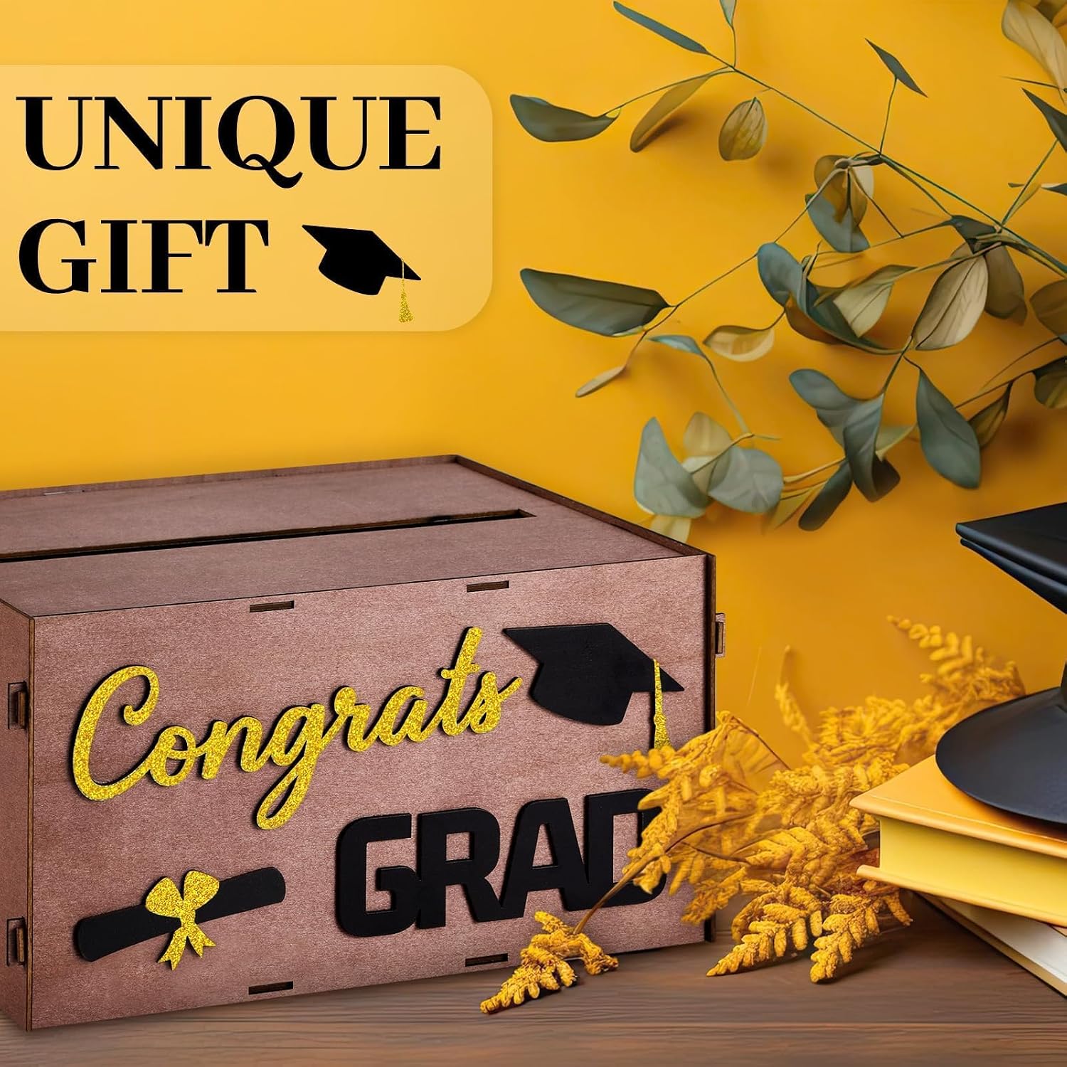 Booson 2026 Graduation Card Box Rustic Wooden Card Box Holder with Slot for Congrats Grad Gift Table Centerpiece Envelope Money Basket Graduation Party Favors Decoration Supplies