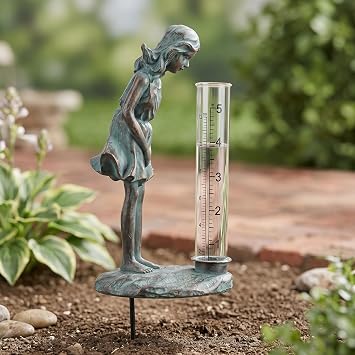Topadorn Rain Gauge Stake Outdoor, Decorative Girl Garden Statue with 5 Inch Clear Rainfall Tube, Weather Resistant Resin Rain Gauge for Yard, Lawn and Flower Beds