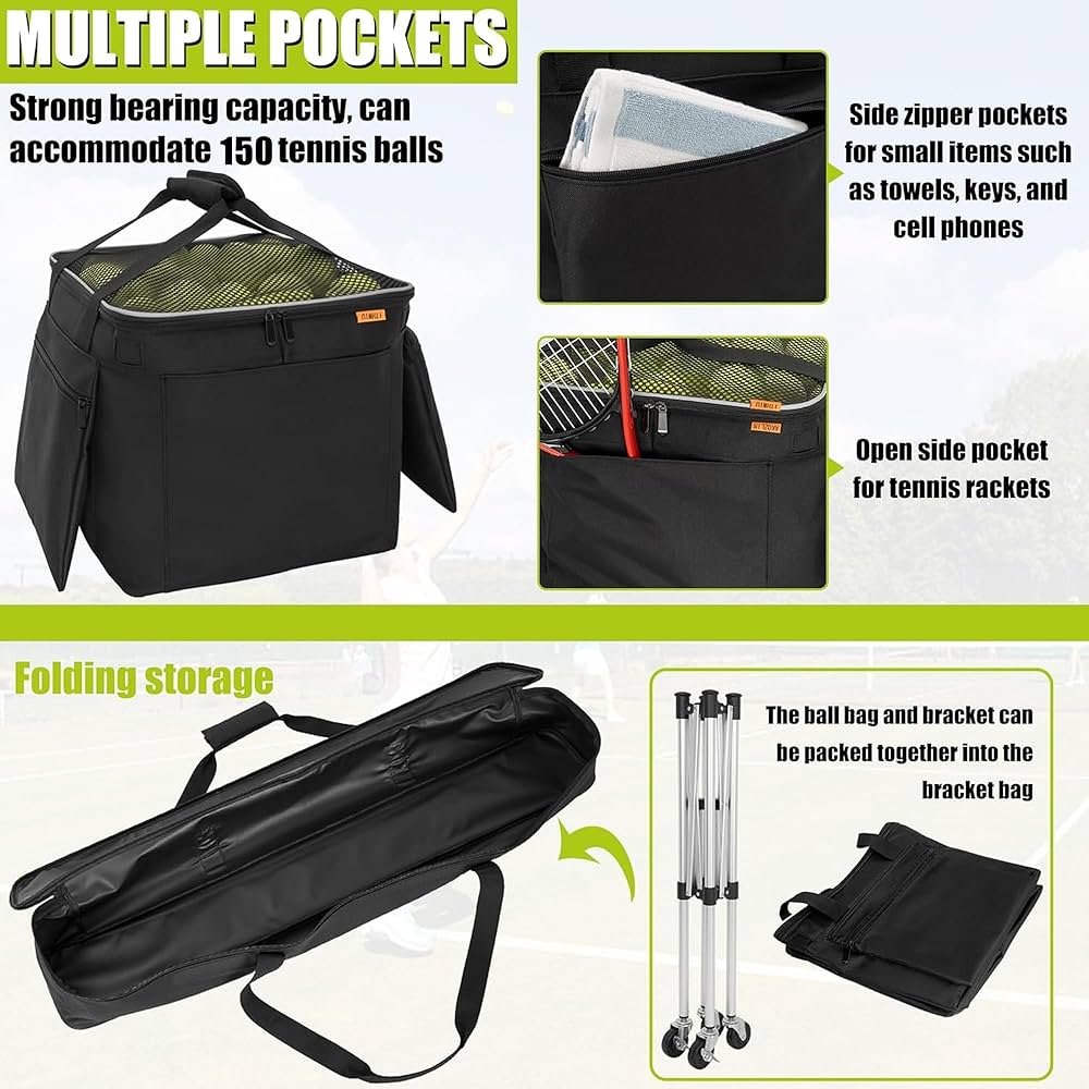 VEVOR Foldable Tennis Ball Hopper, Holds 150-180 Tennis Balls, Lightweight Aluminum