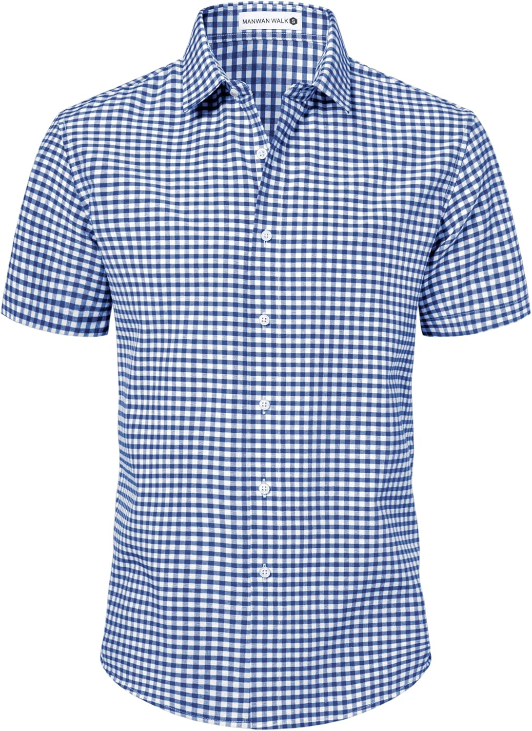 Manwan walk Mens Short Sleeve Plaid Casual Button Down Shirts Gingham Regular Fit Dress Shirts