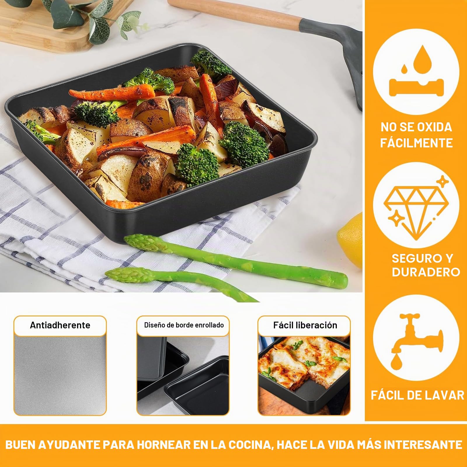 2 Piezas Moldes Cuadrados para Hornear, Molde de Horno Cuadrado, Platos Cuadrados con Revestimiento Antiadherente, para Hornear Postres, Dulces Caseros Al Horno, Moldes para Brownies