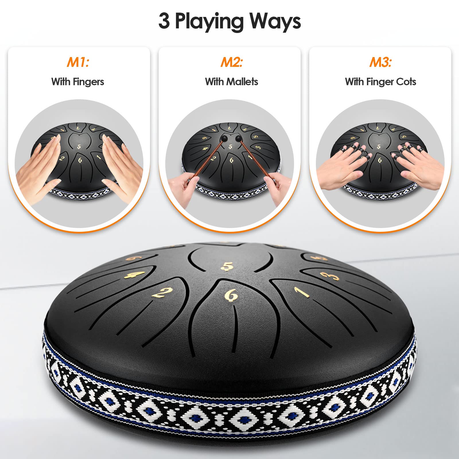 Tambor de Lengua de Acero 6 Pollici e 11 note per Bambini, Strumento a Percussione C-Key Handpan Tambor con Borsa Morbida, Libro di Musica, 2 Mazzuoli per la Meditazione o lo Yoga