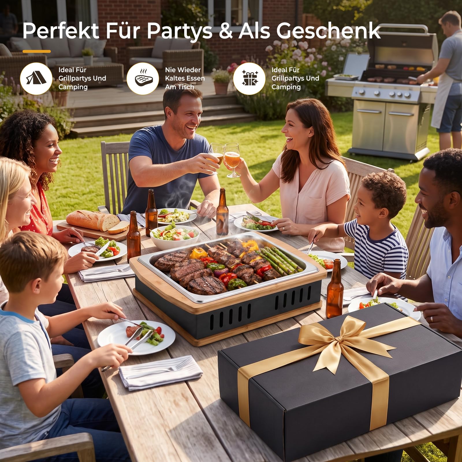 Speisenwärmer mit Teelicht – BBQ-Board für Grillpartys
