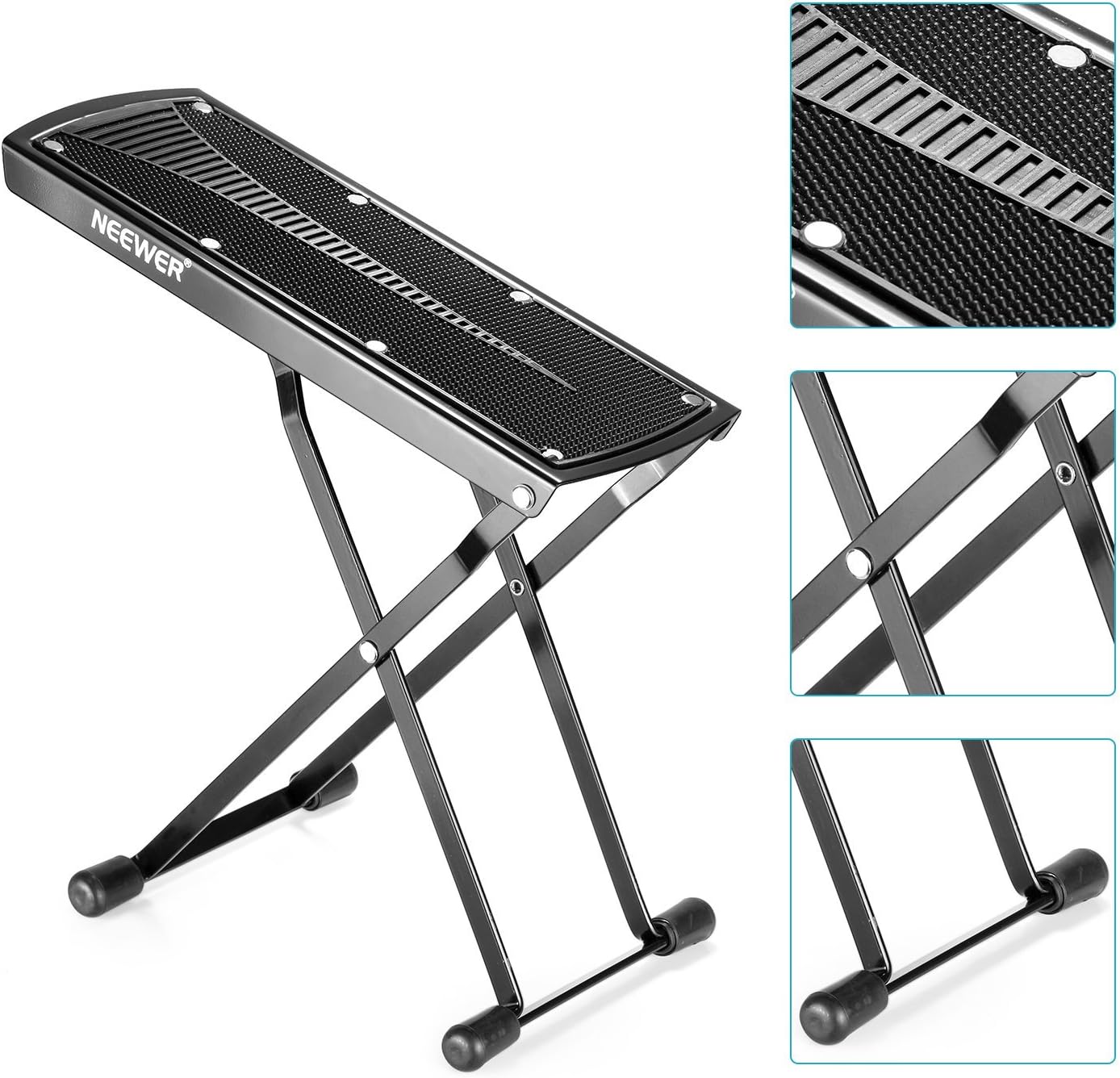 Neewer Extra Sturdy Guitar Foot Rest Made of Solid Iron, Provides Six Easily Adjusted Height Positions, Excellent Stability with Rubber End Caps and Non-Slip Rubber Pad (Black)
