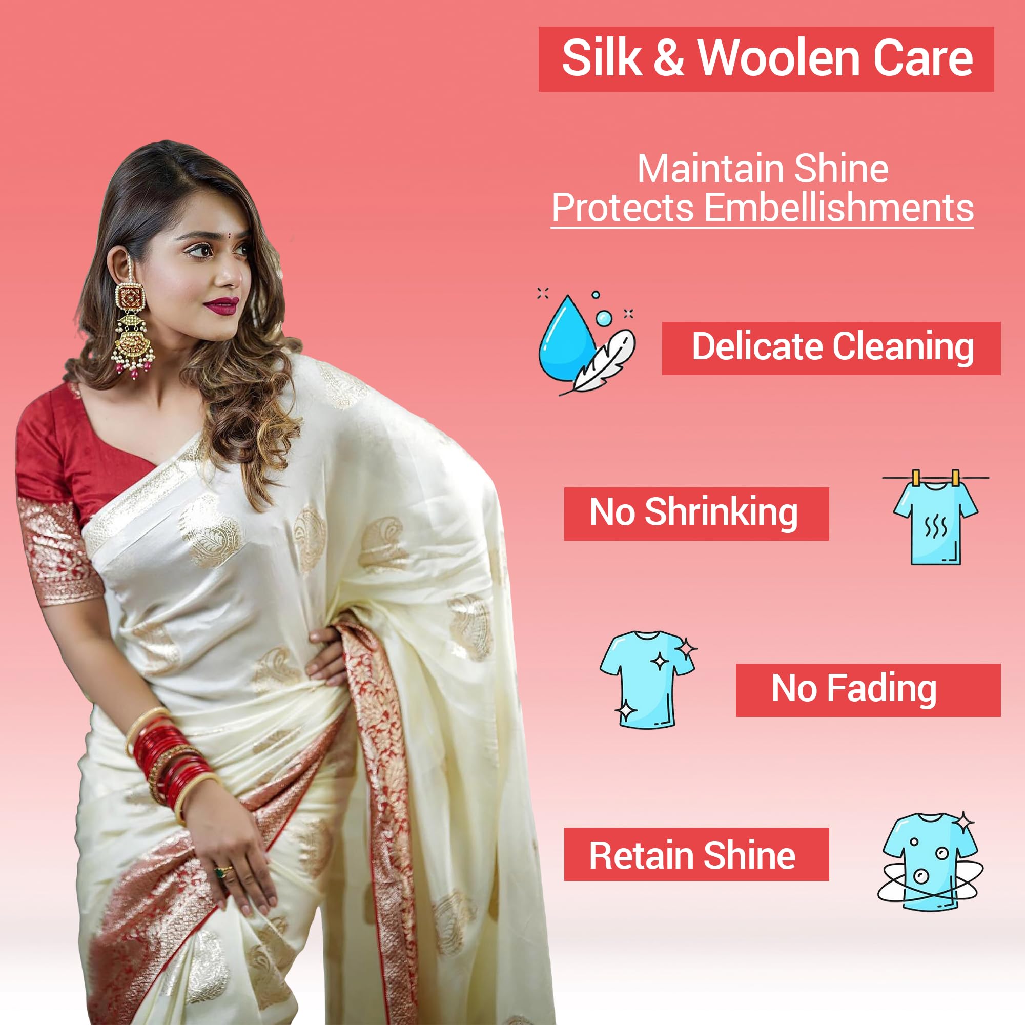 Astro Plus+ Silk & Woolen Care Washing Liquid - 500ML | Delicate Detergent for Silk Saree & Woolen Clothes Wash at Home 1