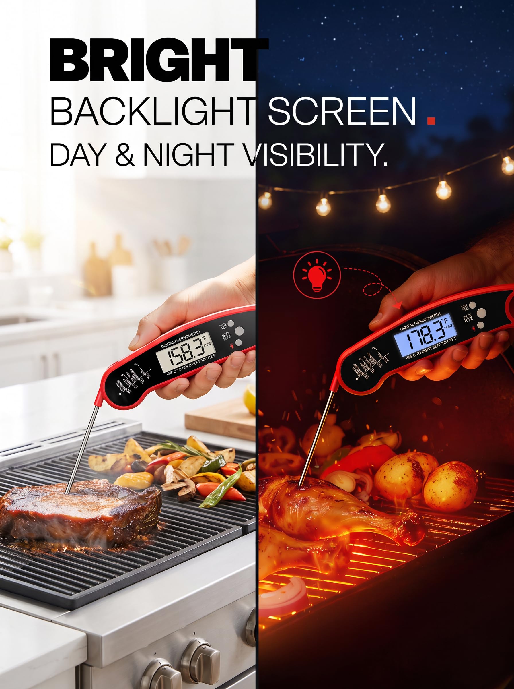 Meat Thermometer, Digital Food Thermometer for Cooking, Red