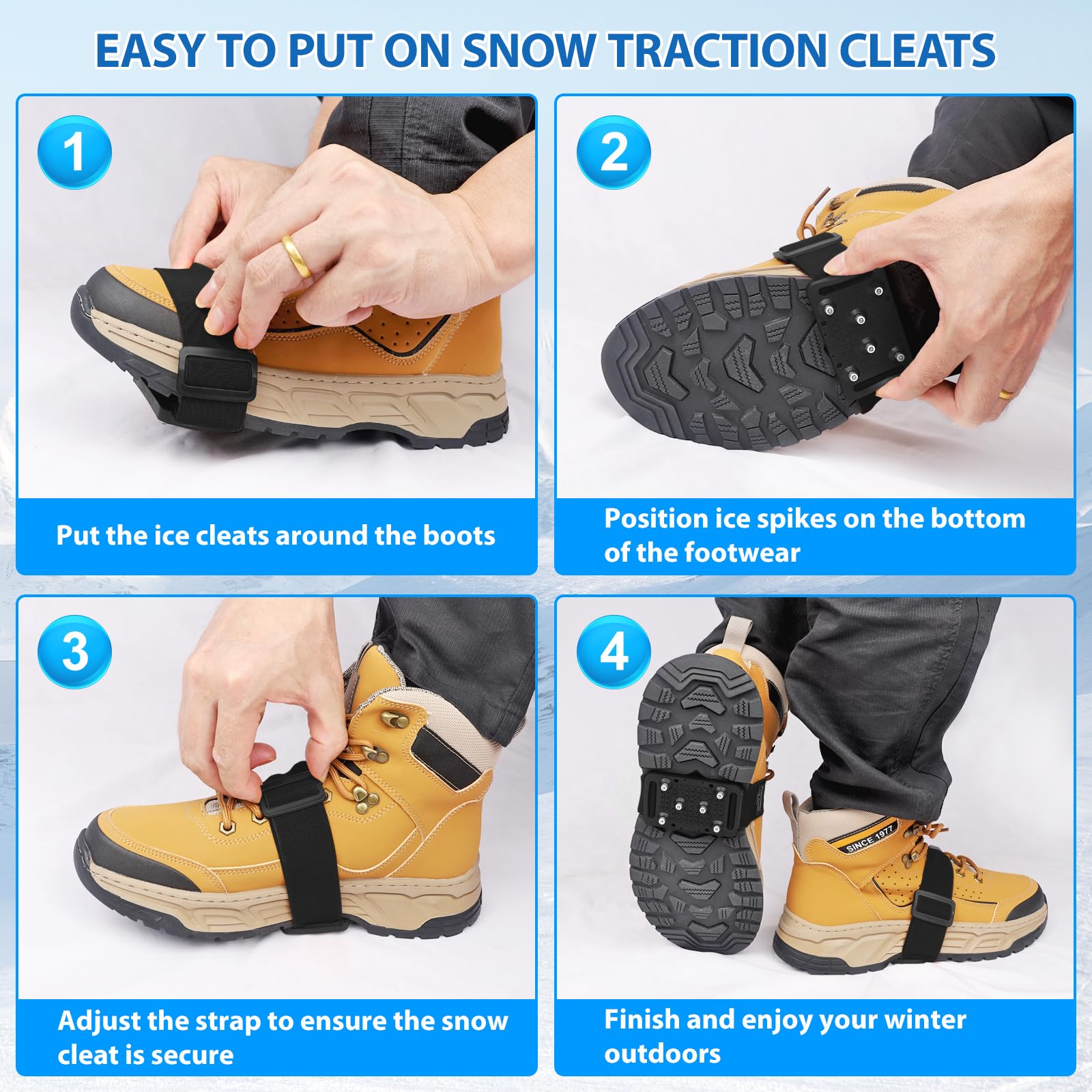 SYOURSELF Crampons à glace pour chaussures et bottes, semelle intermédiaire rotative, crampons de traction pour la neige et la glace, crampons antidérapants en tungstène pour homme et femme, pour