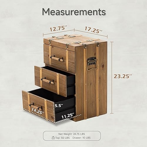 Miniatura 2 de COZAYH Mesita de noche vintage de mediados de siglo con 3 cajones, mesa auxiliar de madera maciza envejecida para sala de estar, dormitorio,
