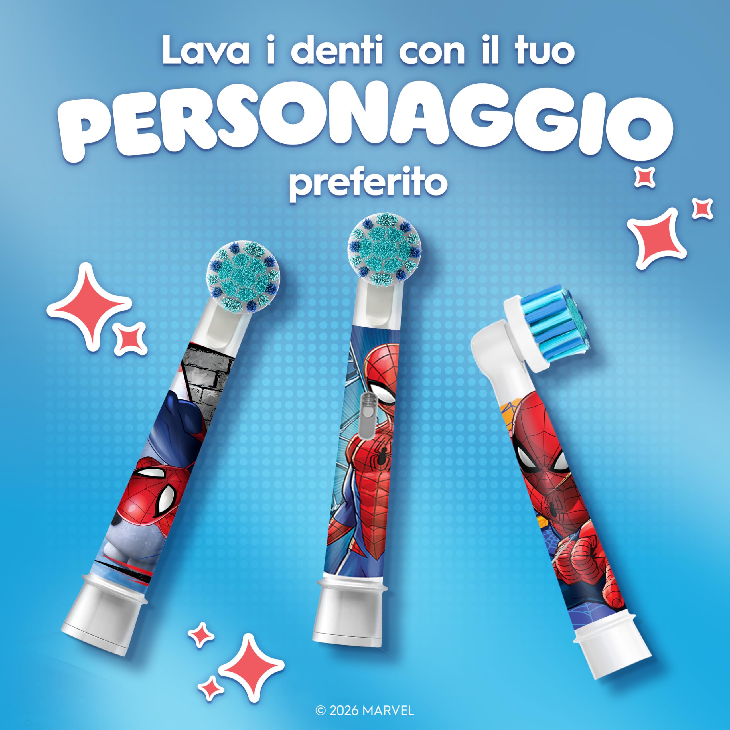Oral-B PRO Testina Spazzolino Elettrico Per Bambini dai 3 anni in su, Con Marvel Spiderman, Setole Extra Morbide, Bianco, Confezione Da 10 | 10 Testine di Ricambio per Spazzolino Elettrico Pro Kids 3+ Marvel Spiderman, Setole Extra Morbide, per Bambini da
