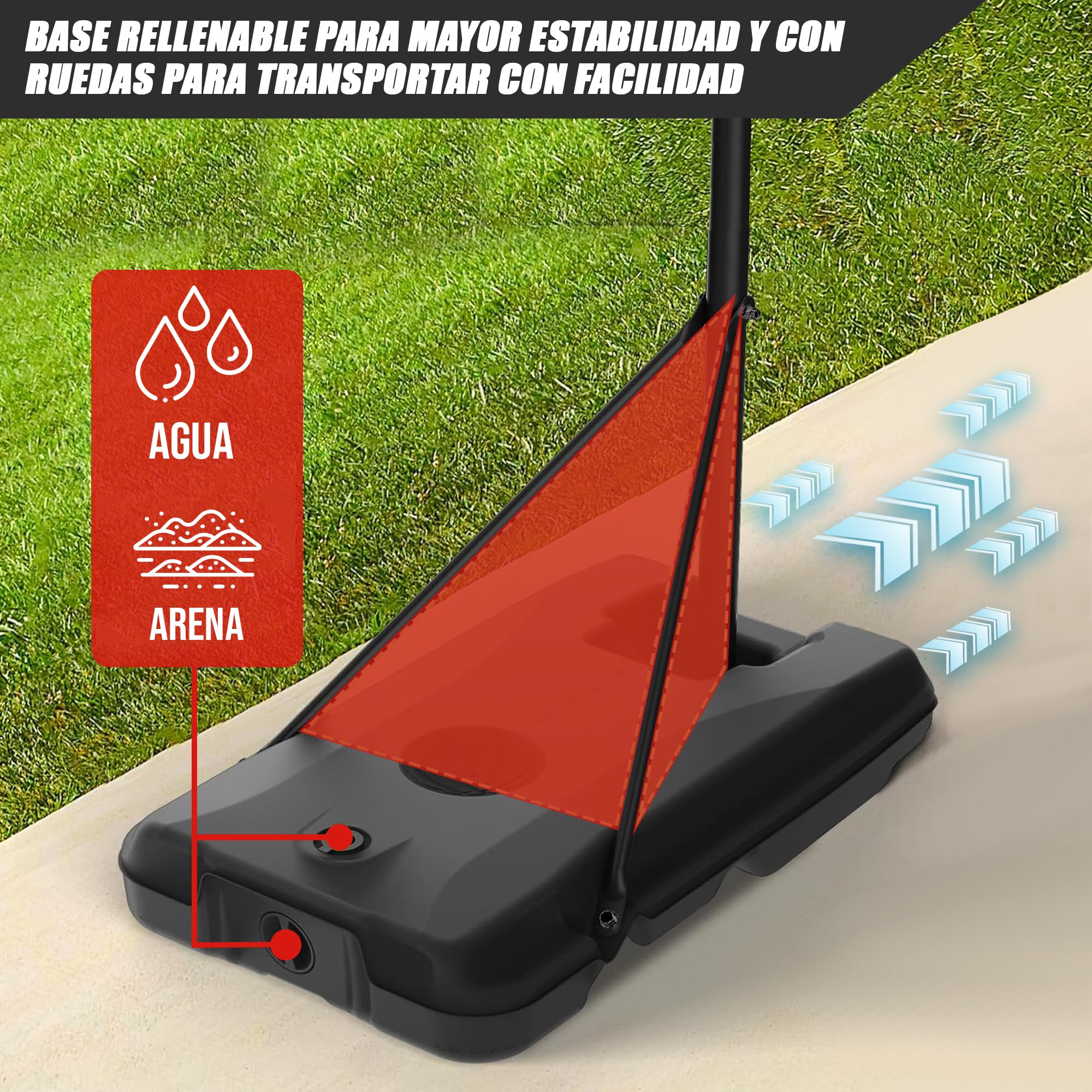 DEVESSPORT Canasta Baloncesto Regulable 165-210 cm | Canasta Baloncesto Adolescentes y Adultos para Exterior | Canasta Ajustable con Base Estable y Aro con Red