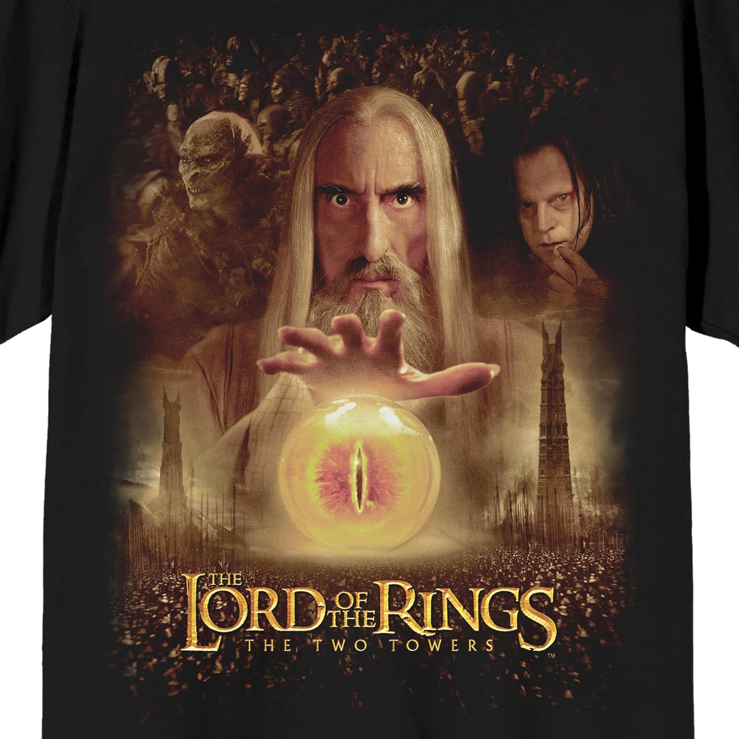 Lord of The Rings Two Towers Saruman Poster Art Crew Neck Short Sleeve Men's Black T-Shirt