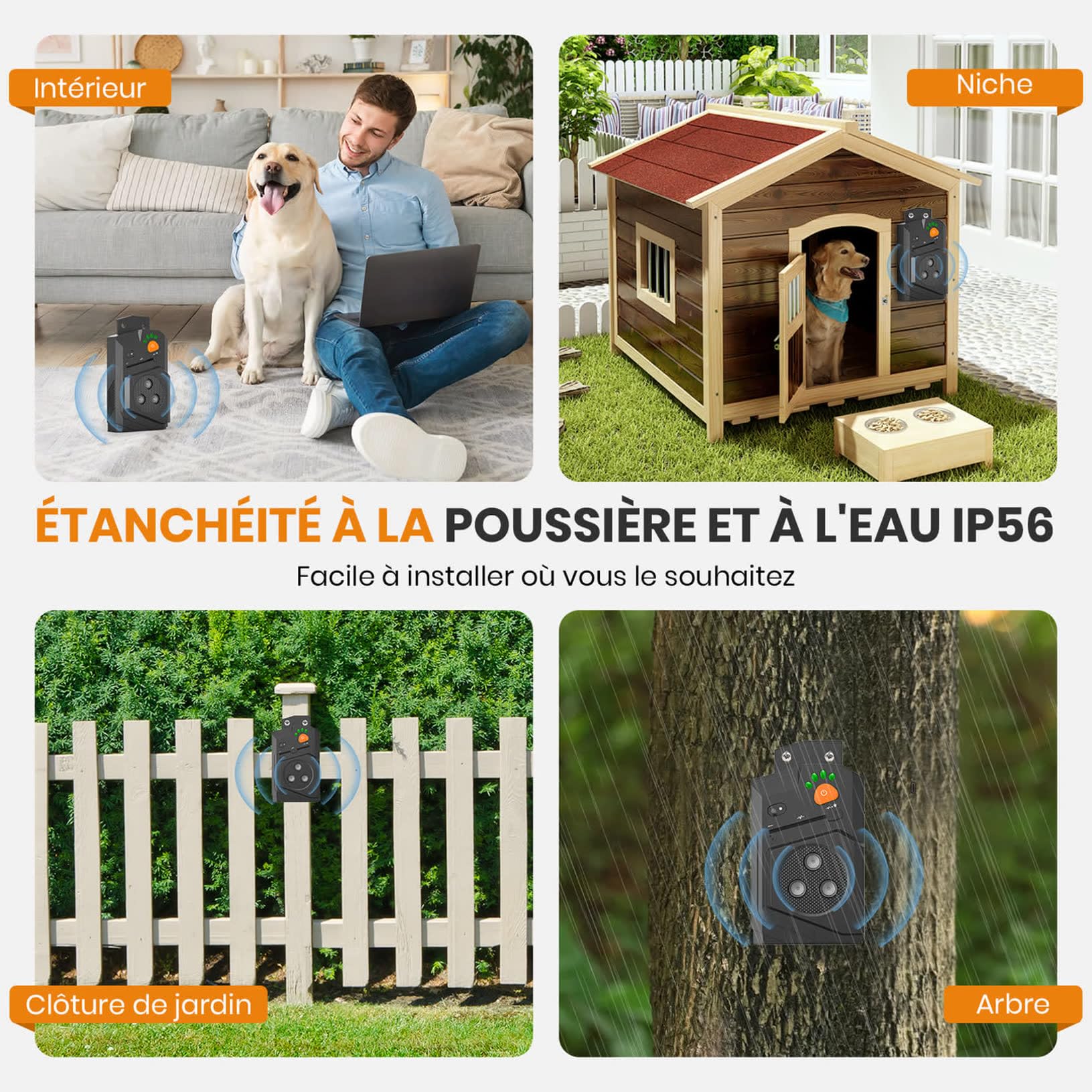 Anti Aboiement Chien Ultrason Puissant – Anti-Aboiement pour Chiens, Ultrason Chiens 3 Modes, Étanche IP56, Portée 15m, USB Rechargeable, Arrêt Automatique du Aboiement Intérieur/Extérieur