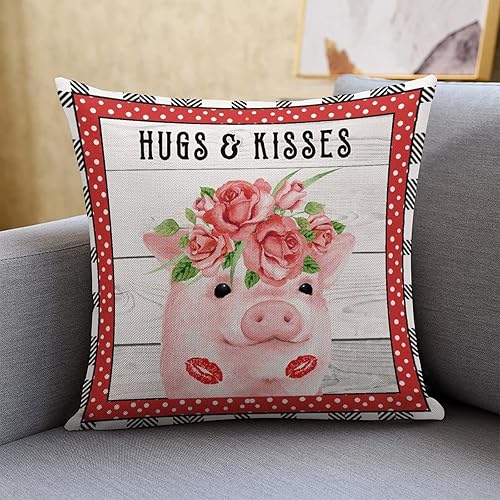 Miniatura 6 de Valentines Day Pig Hugs  Kisses Decorative Throw Pillow Covers 16x16 Farmhouse Square Accent Valentine Pillow Cushion Cover Case for Sofa Bedroom