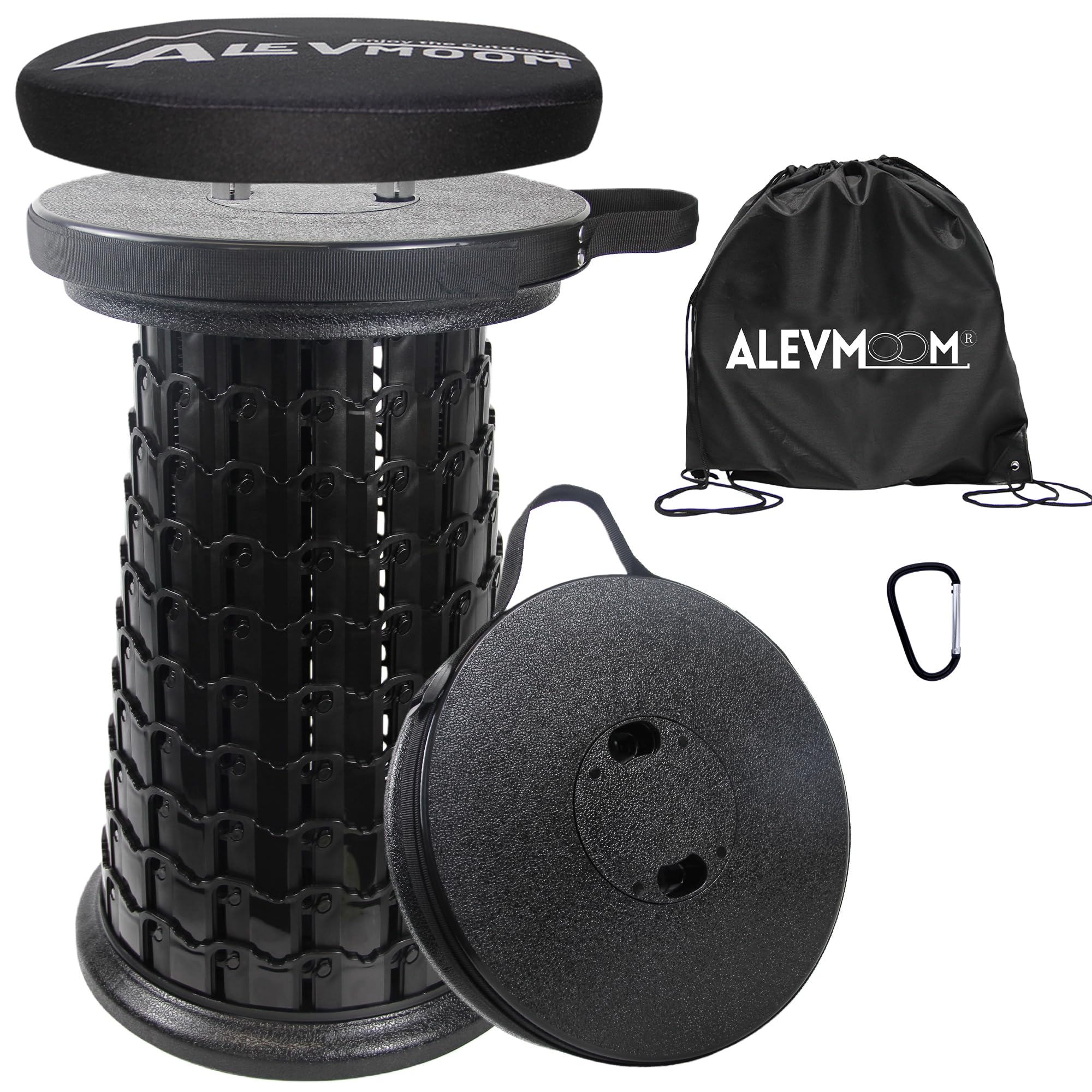 ALEVMOOM Tragbarer Teleskophocker mit dickem Kissen, Teleskop-Klapphocker，maximale Tragfähigkeit 450 kg ，einziehbarer Klapphocker für Outdoor Camping, Angeln, Wandern, Reisen