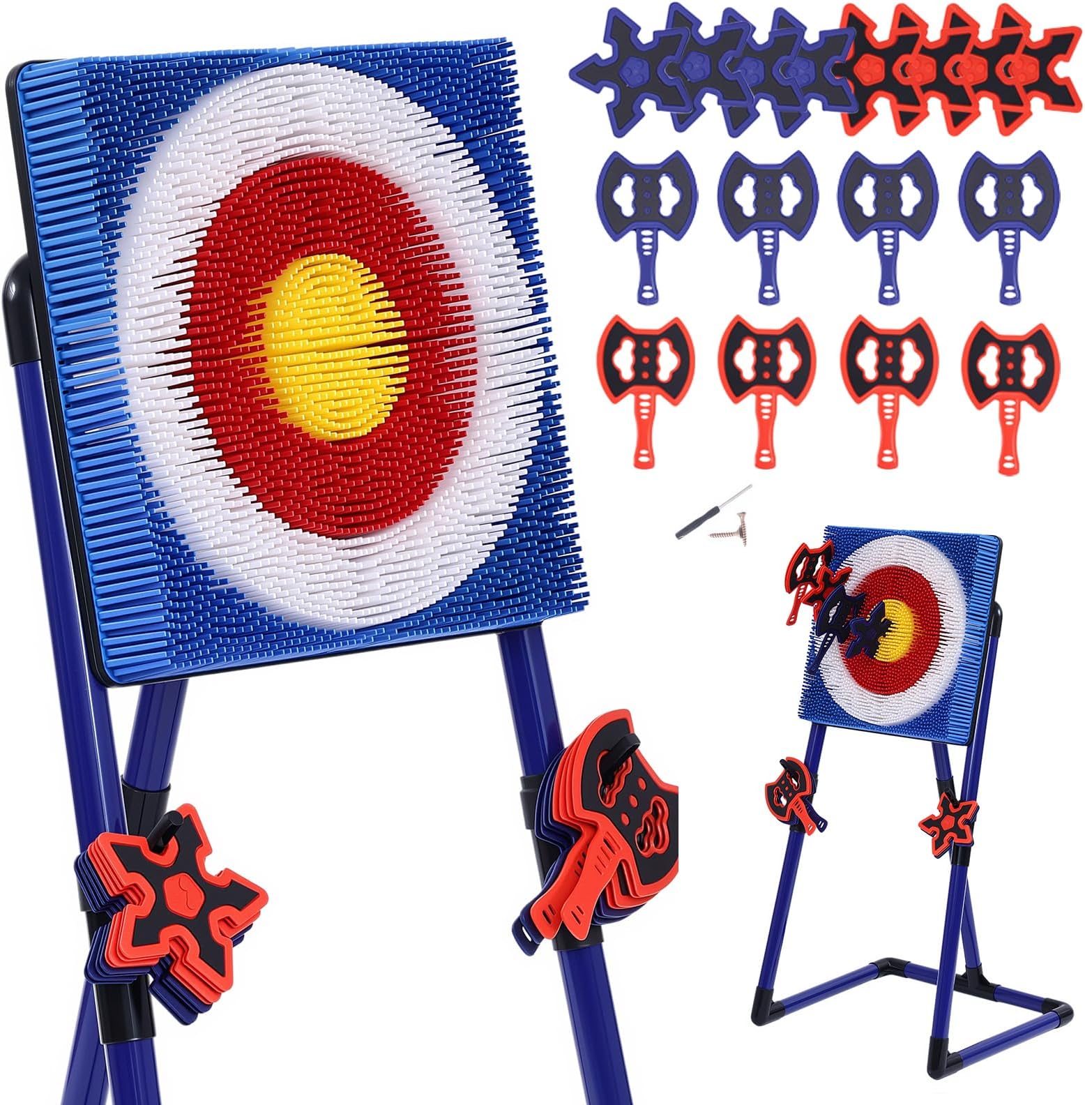 Stiatu Axe Throwing Game for Backyard,Portable Bristle Target Set with 4 Axes & 4 Darts,Axe Throwing Game Indoor Outdoor Game for Adults & Kids, Carnival Yard Games Family Party