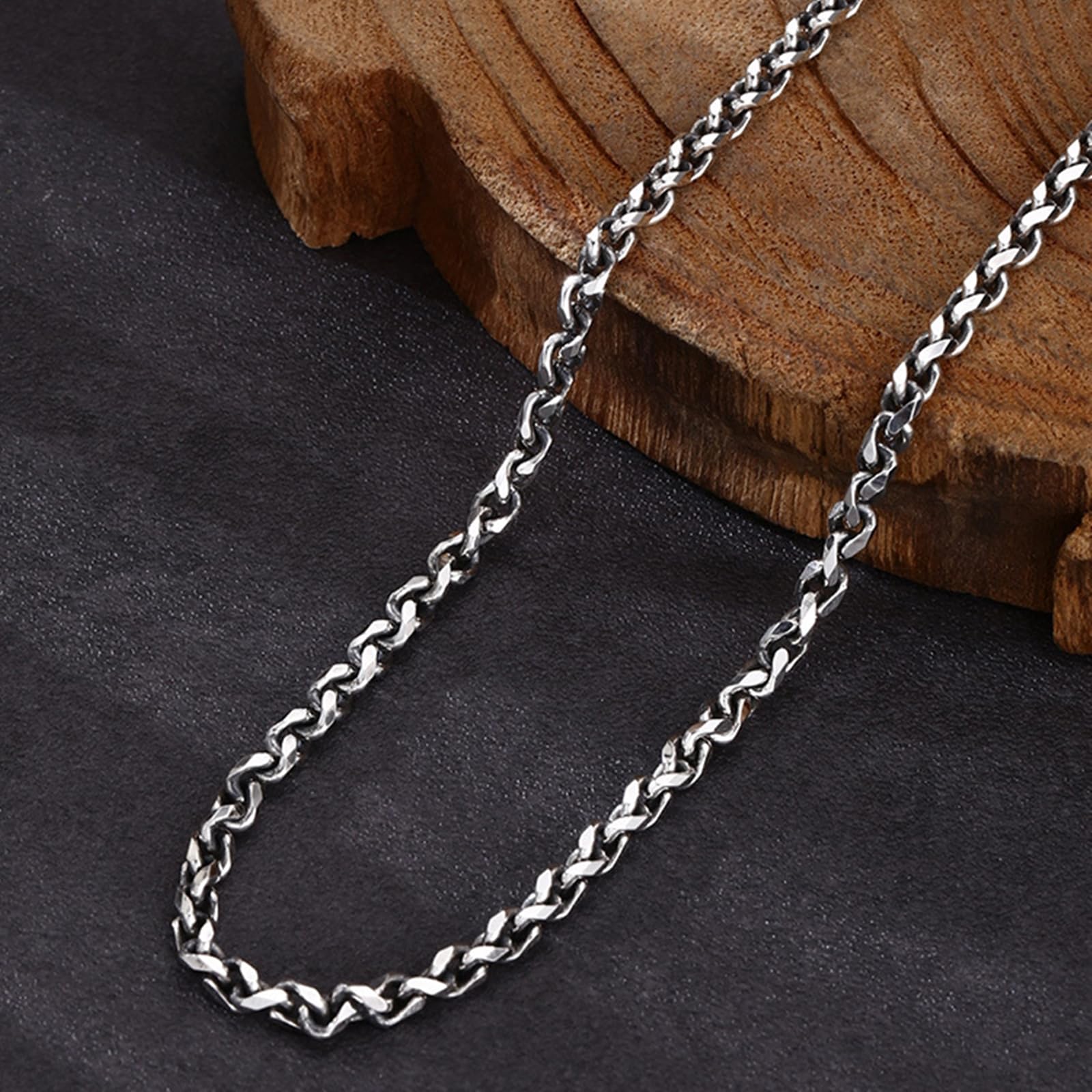 Collane Argento Uomo Donna 925 Catena Collana Argento Sterling | Collana Motivo Intrecciato Vintage Largo 3MM Collane per Uomo e Donna Argento Gioielli