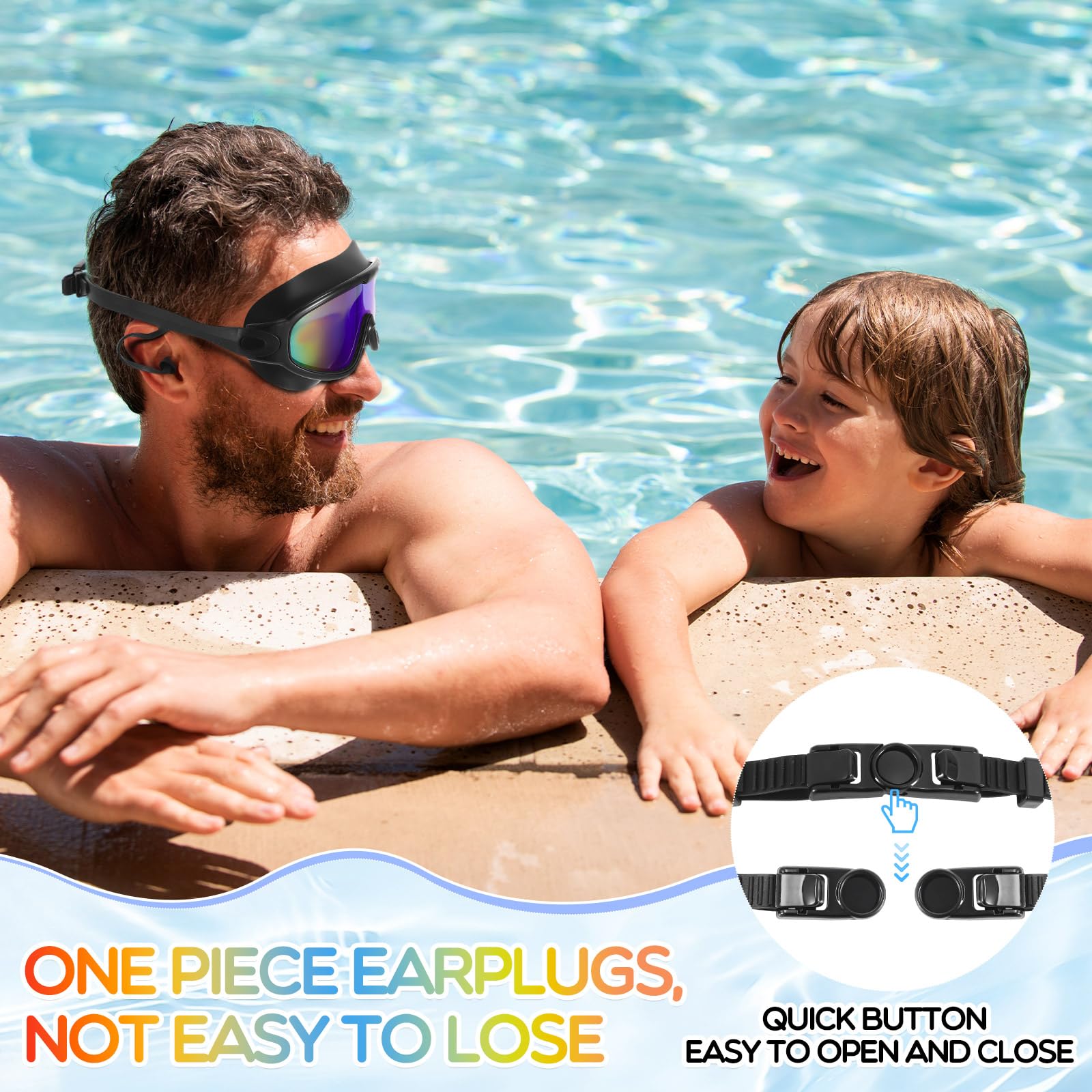 Kanayu 6 gafas de natación de visión amplia sin fugas, gafas de natación antivaho para adultos, con tapones para los oídos y clip de nariz para verano, adultos, hombres, mujeres, jóvenes, protección
