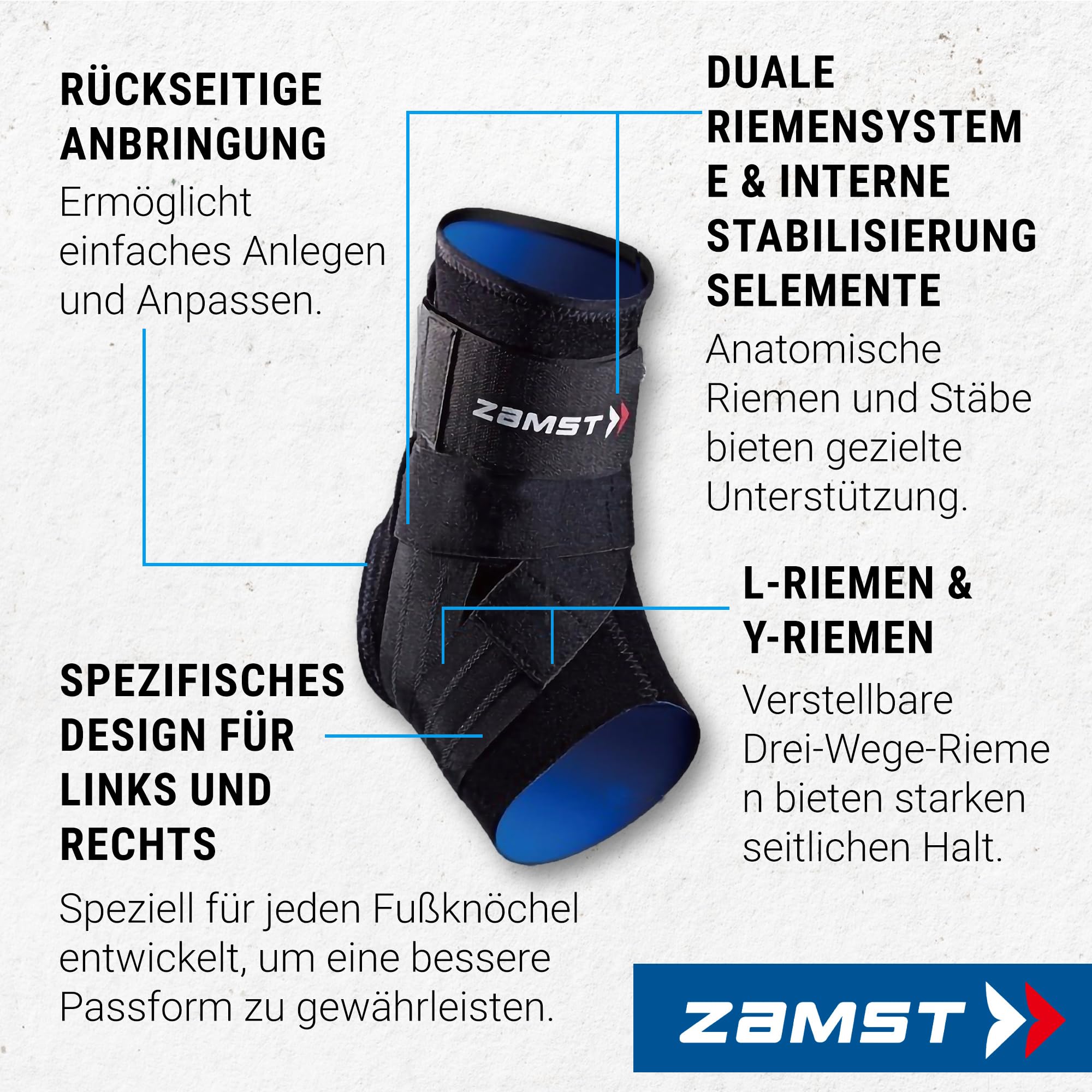 Zamst A1 Sprunggelenkbandage - Verstellbar gegen Umknicken bei Schweren Verstauchungen und Chronischer Instabilität - Bandage Fußgelenk, Ideal zum Sport - Anatomische Passform. (M, Left)