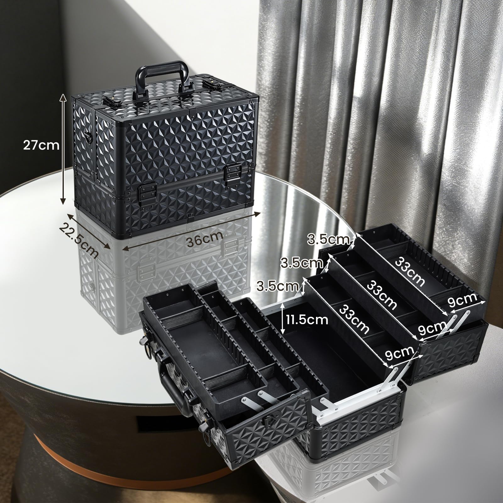 Alu Beautycase Kosmetikkoffer Schminkkoffer Make Up Organizer Aufbewahrung Schwarz