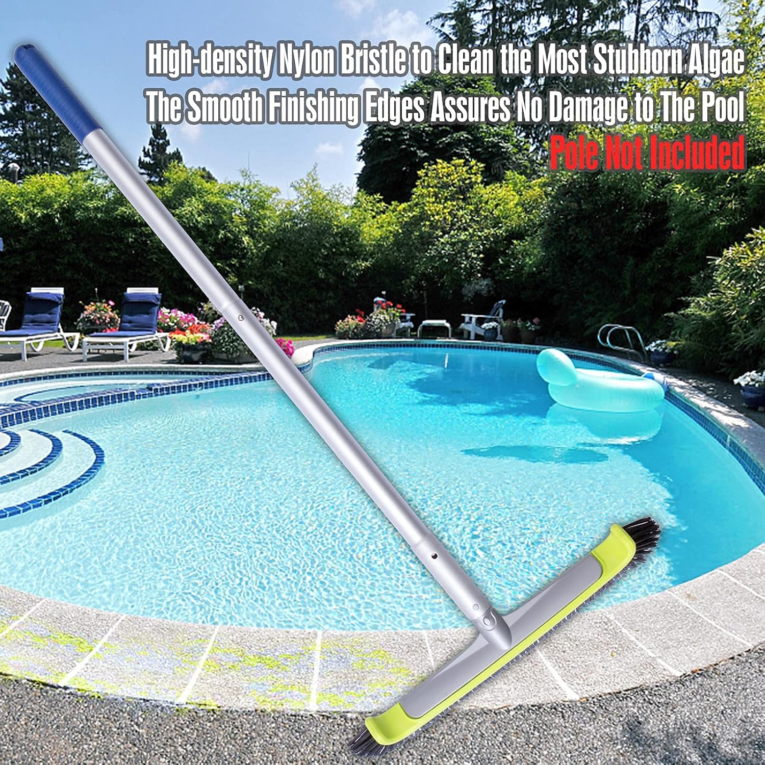 urchindj Heavy Duty Pool Brush, Premium Nylon Bristle Pool Wall Floor & Tile Brush with Integrated Aluminum Structure of Handle & Back : Patio, Lawn & Garden