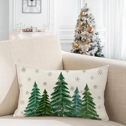 Miniatura 4 de LOMCHEN Funda de almohada de árboles de Navidad verdes de 12 x 20 pulgadas para decoraciones de Navidad, funda de cojín verde de Navidad para sofá