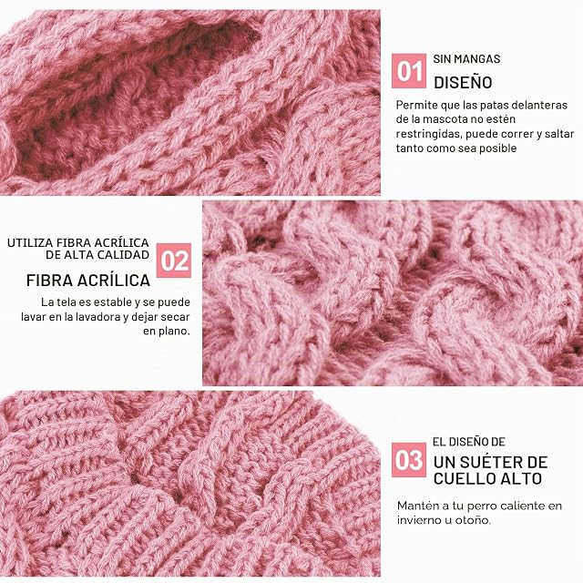 Foto 3 de 6 de 1 pieza chaqueta de punto con cuello alto para perro, ropa para mascotas, suéter cálido para invierno (L