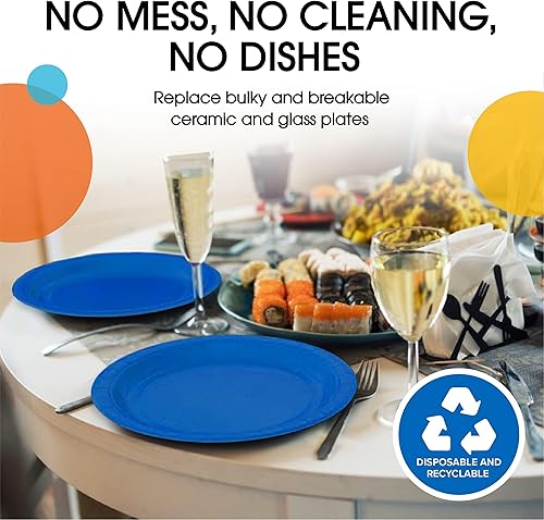 Miniatura 15 de Exquisite Platos de papel azul oscuro desechables de 7 pulgadas, color azul oscuro, platos desechables para fiestas, 100 unidades, platos de papel