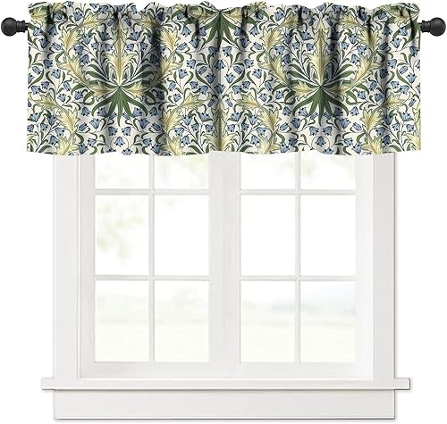 Miniatura 6 de William Morris - Cortina de ventana con diseño floral bohemio, diseño de pájaros y fresas, para decoración de ventana del hogar, cocina, cafetería,