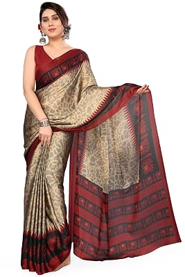 MIRCHI FASHION Chiffon Georgette Ikkat Abstract Printed Sarees for Women with Blouse Piece (43292 - Beige, Red, Black)