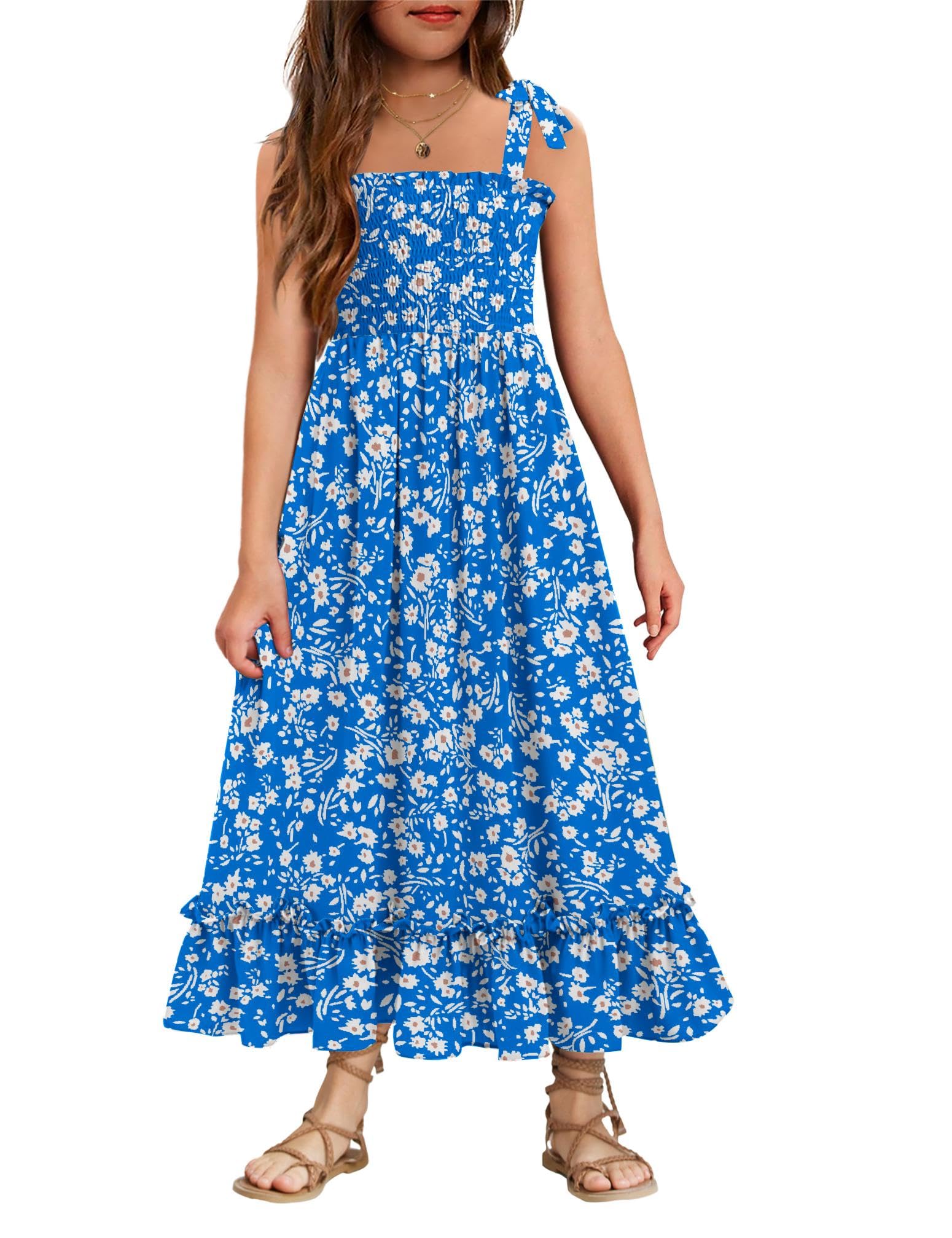 Arshiner Girls Summer Dress Boho Beach Casual Smocked Maxi Dresses