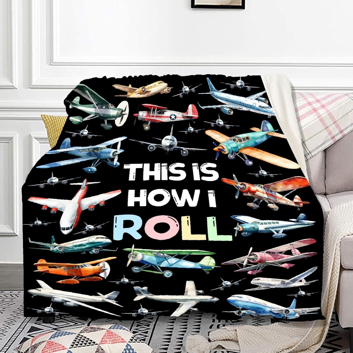 Airplane Throw Blanket, Airplane Gifts for Boys Girls Adults, Aircraft Throw, Plush Cozy Lightweight Flannel Quilts for Bedroom Sofa Couch Living Room Decoration, 40"x50" for Kids