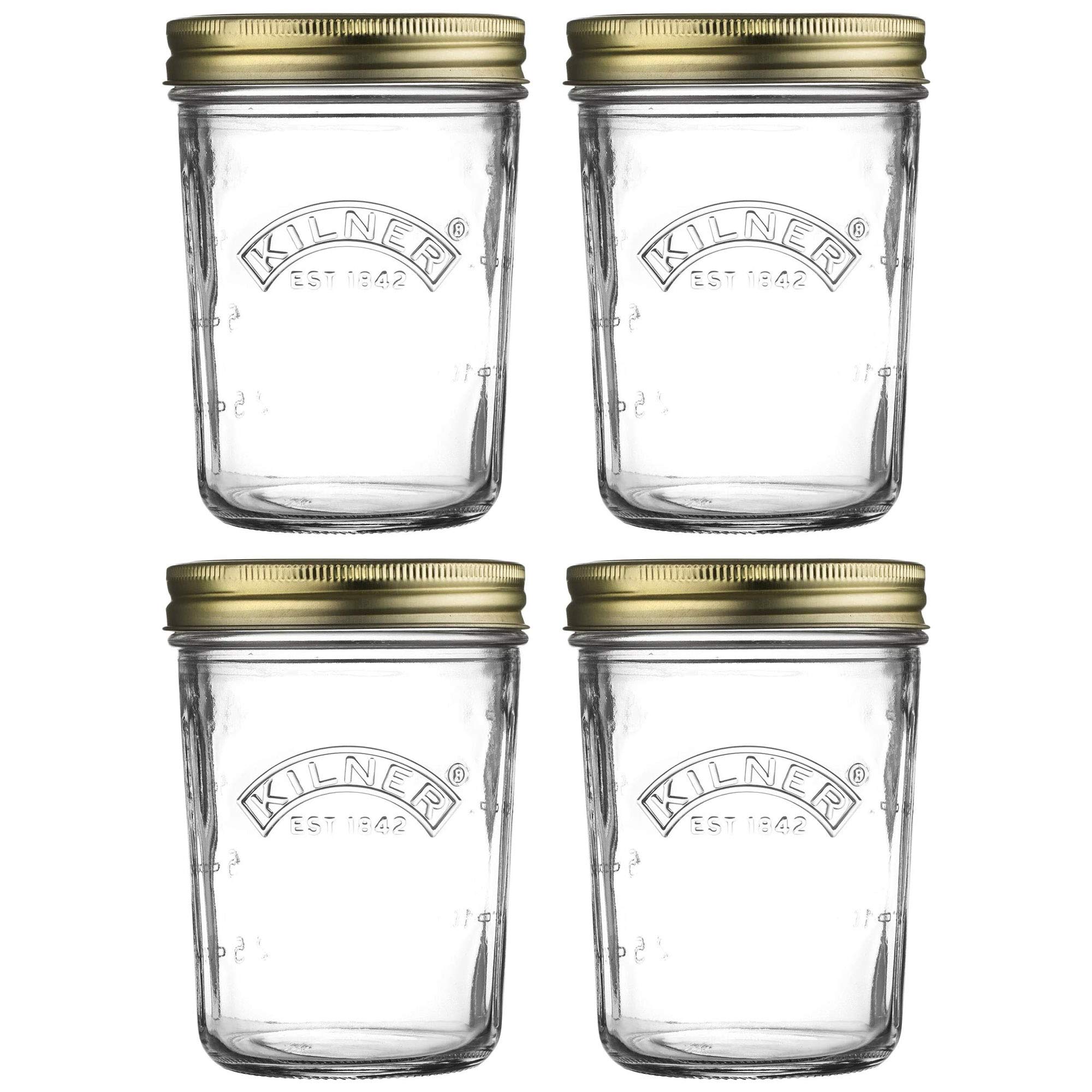 Rayware Transparent Kilner Wide Mouth Screw Top Lid Preserving Glass Jar 0.35 Litre (Pack Of 4)