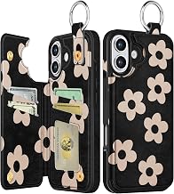 Shorogyt Compatible with iPhone 17 Wallet Case with Card Holder - Cute Black Flower Design Kickstand for Magnetic Clasp Back Flip Folio Leather Phone Covers for Women Men Girls