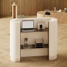 Reception Desk, Modern Checkout Counter for Front Office, Curved Portable Stand for Craft Shows, Retail, Store, Hotel, Lobby