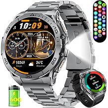 LIGE Smart Watches for Men with Flashlight,1.6" AMOLED Always on Display Outdoor Sports Smartwatch with 111 Sports Modes,Heart Rate/Sleep Monitor IP68 Waterproof Fitness Tracker,Silver