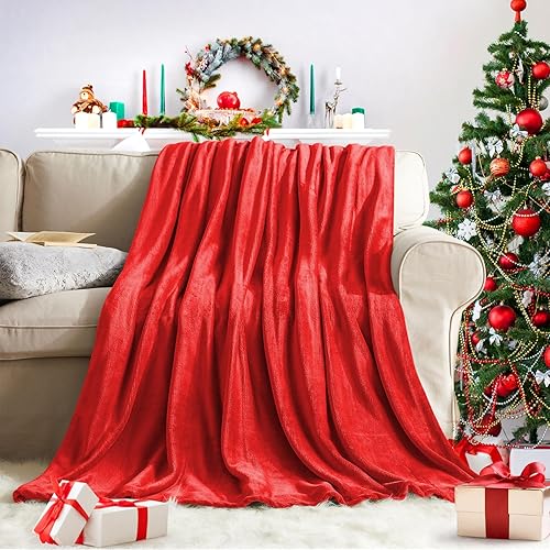 KMUSET Manta súper suave de franela sedosa de primera calidad, manta ligera de microfibra roja, tamaño individual, para uso en todas las estaciones