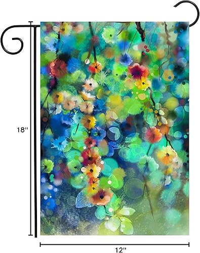 Miniatura 9 de ShineSnow Bandera abstracta de acuarela para primavera y verano con hojas florales verdes, flores, bandera de casa de 28 x 40 pulgadas, poliéster de