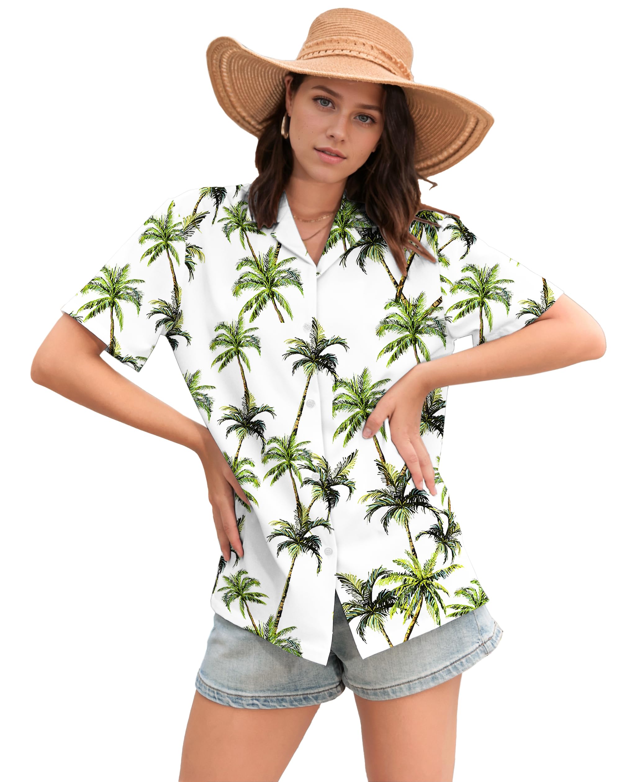Cromoncent Mommy and Me Matching Hawaiian Outfits Girls &amp; Womens Hawaiian Shirts Tropical Button Down Shirts