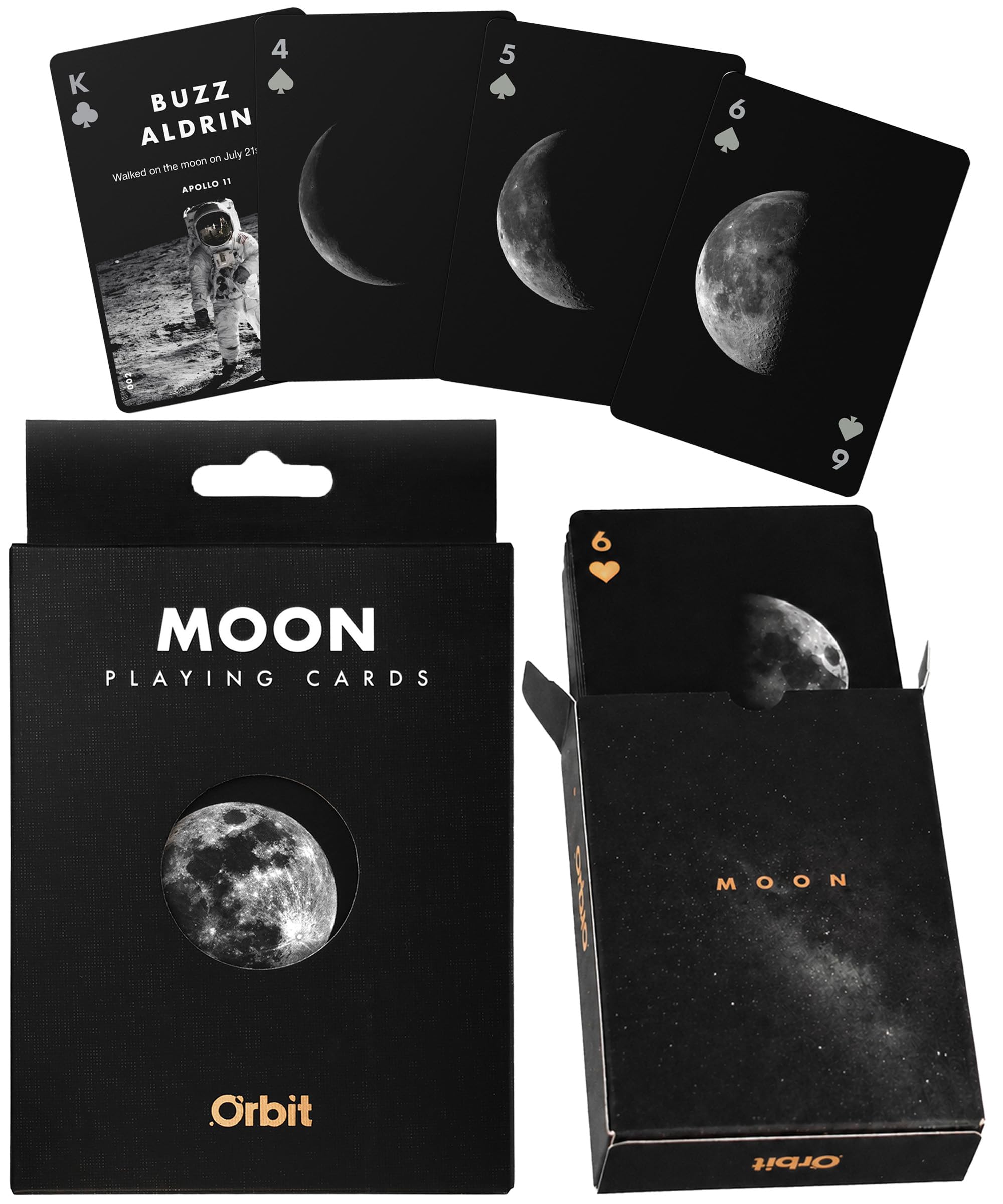 Suck UK Moon Playing Cards | Apollo Astronaut NASA Theme | Unique Moon Phase Deck | Casino Grade Linen Finish | Space Themed Poker Cards | Luxury Deck for Collectors | Moon Gifts for Men & Women