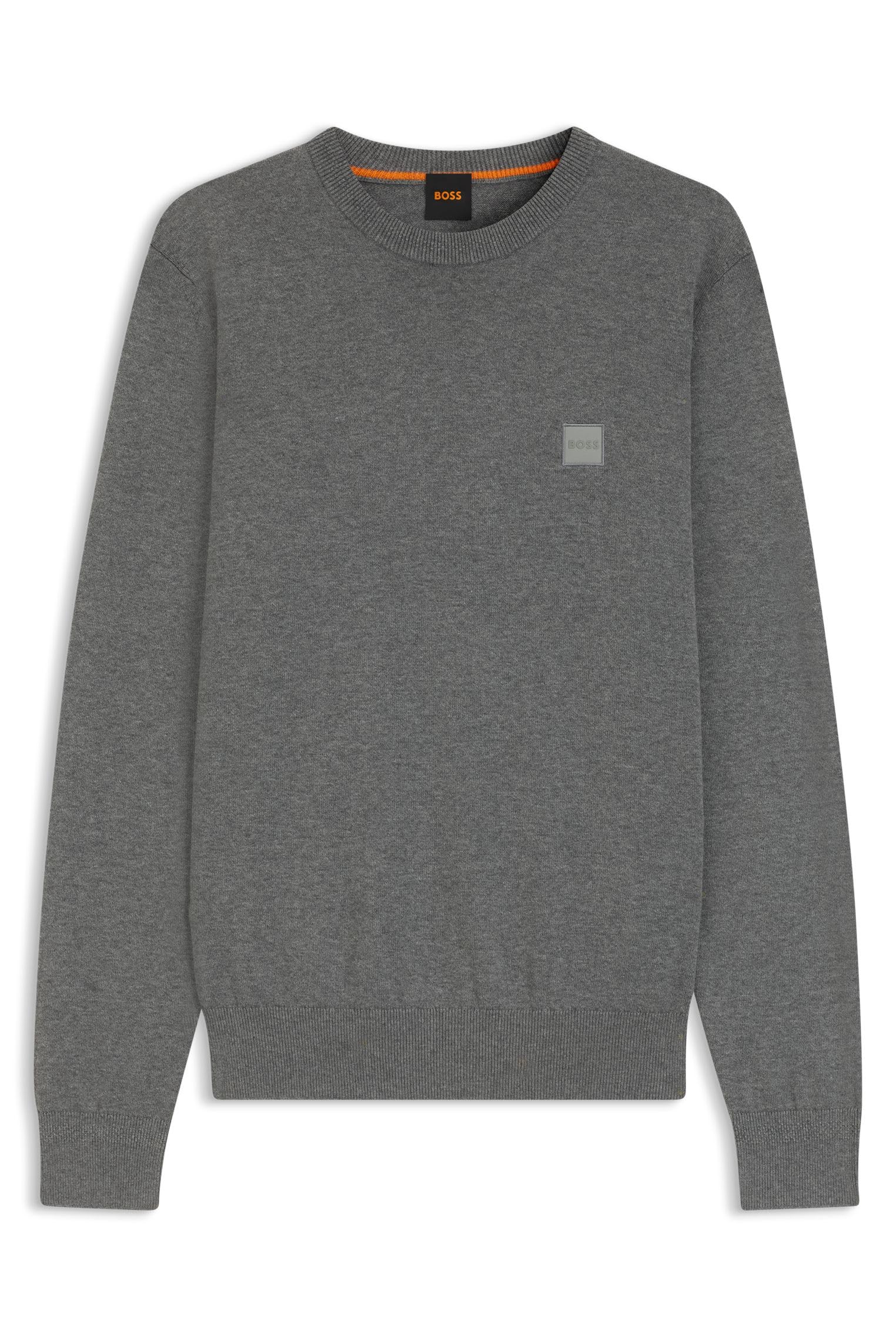 BOSS Mens Kanovano Knitted Jumper Long Sleeve Cotton Silver M