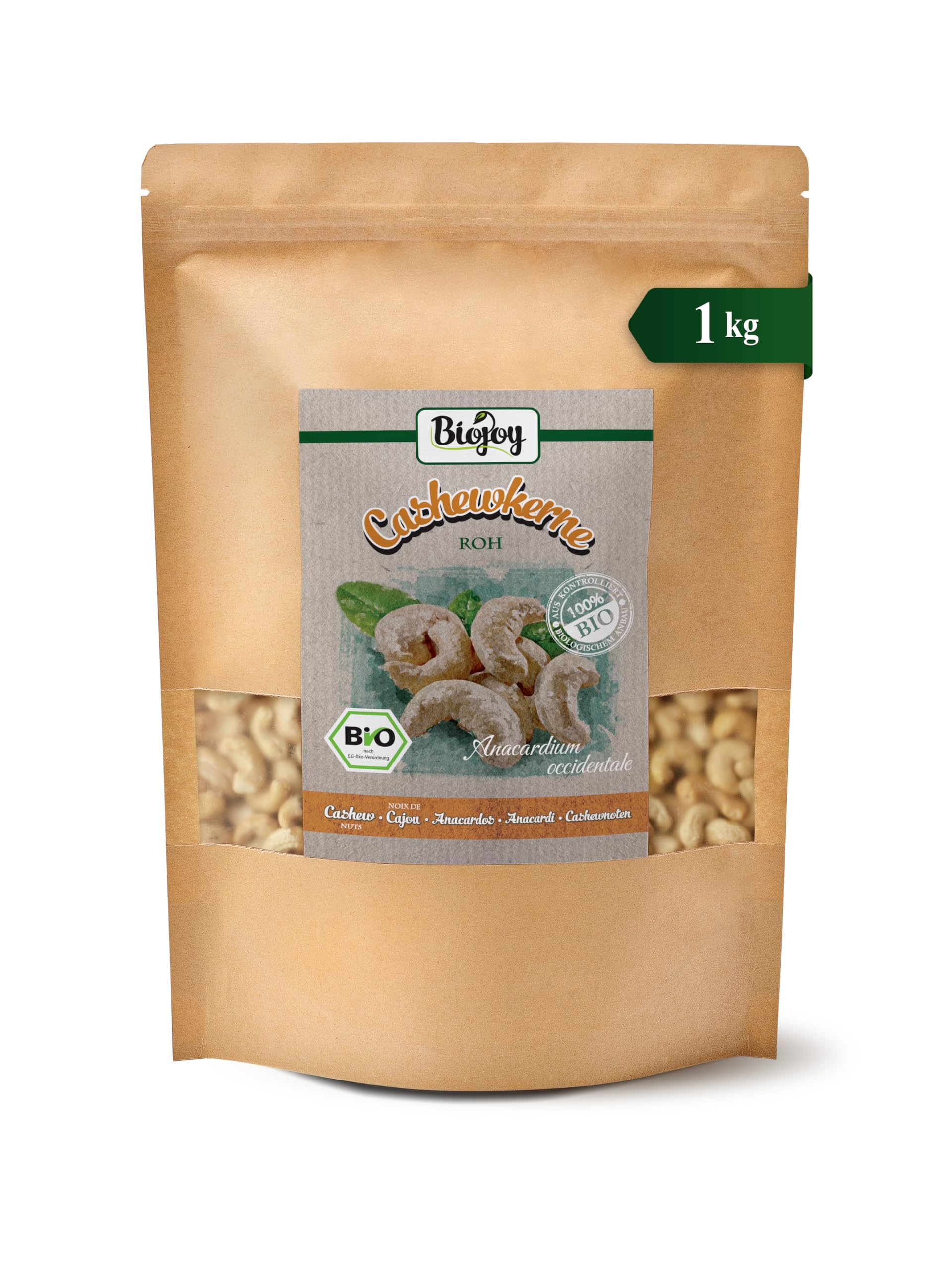 Biojoy Anacardos Crudos Ecológicos (1 kg), naturales y enteras