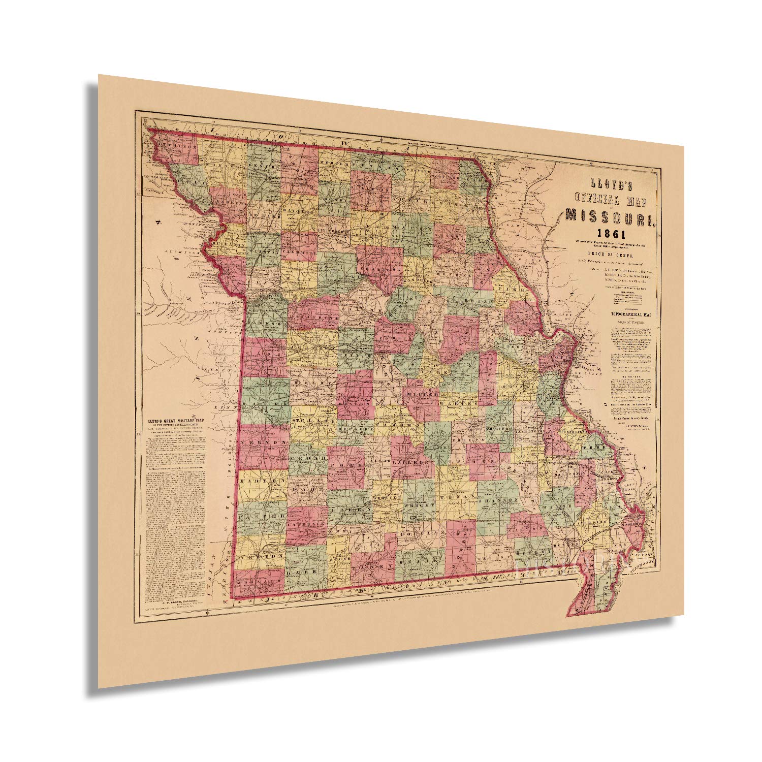 HISTORIX Vintage 1861 State of Missouri Map - 24x30 Inch Vintage Map of Missouri Wall Art - Map of Missouri Poster - Civil War Map - Missouri Wall