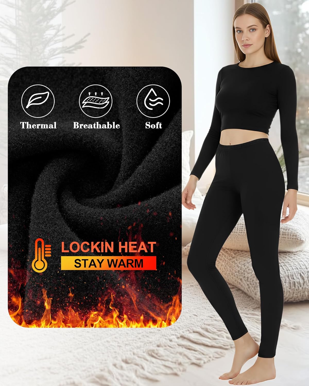 Patelai 3 Pack Women Fleece Lined Leggings Thermal Winter Tights Low Waisted Thick Underwear Bottom Warm Base Layer Pants - Image 4