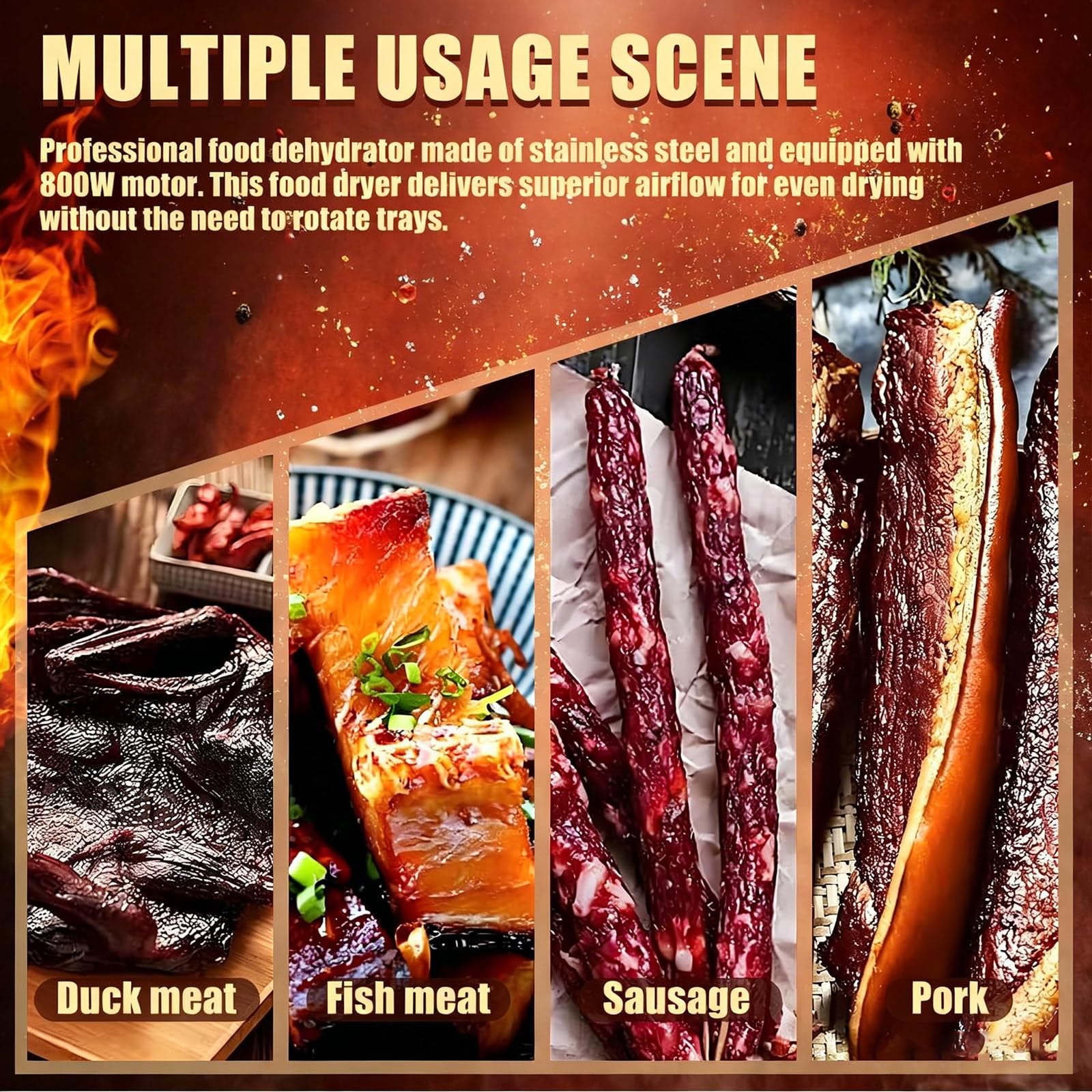 Fleischreifeschrank, Reifeschrank Für Fleisch, 360°-Drehung,Dry Aged Reifeschrank Mit 14 Haken, Temperaturregelung 30-90℃ Und 24-Stunden-Timer Für Trockenfleisch, Wurst