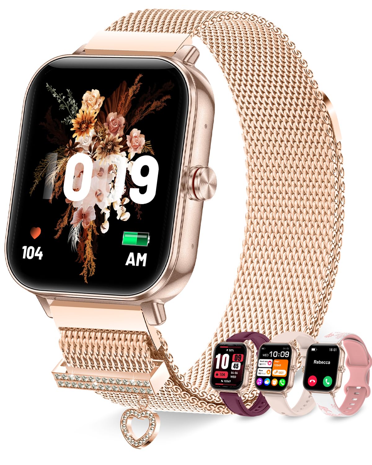 Montre Connectée Femme avec Appel 4 Bracelets Autonomie 20 Jours 1,85" Smartwatch Femme pour Samsung iPhone Android Montre Intelligente Podomètre Fréquence Cardiaque SpO2 Sommeil 100+ Sportifs