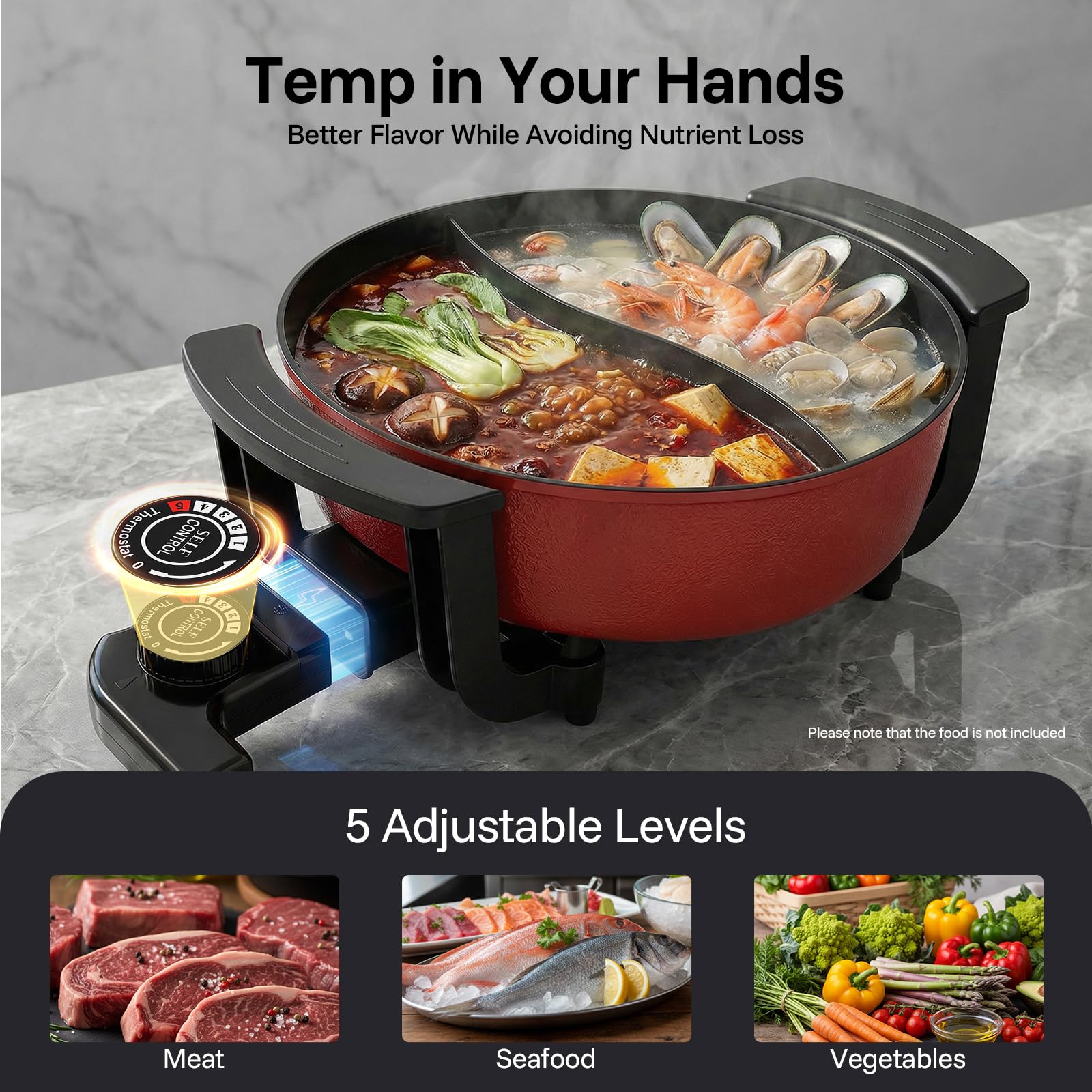 Hot Pot Elettrico 6L con Divisorio 1360W e Coperchio in Vetro
