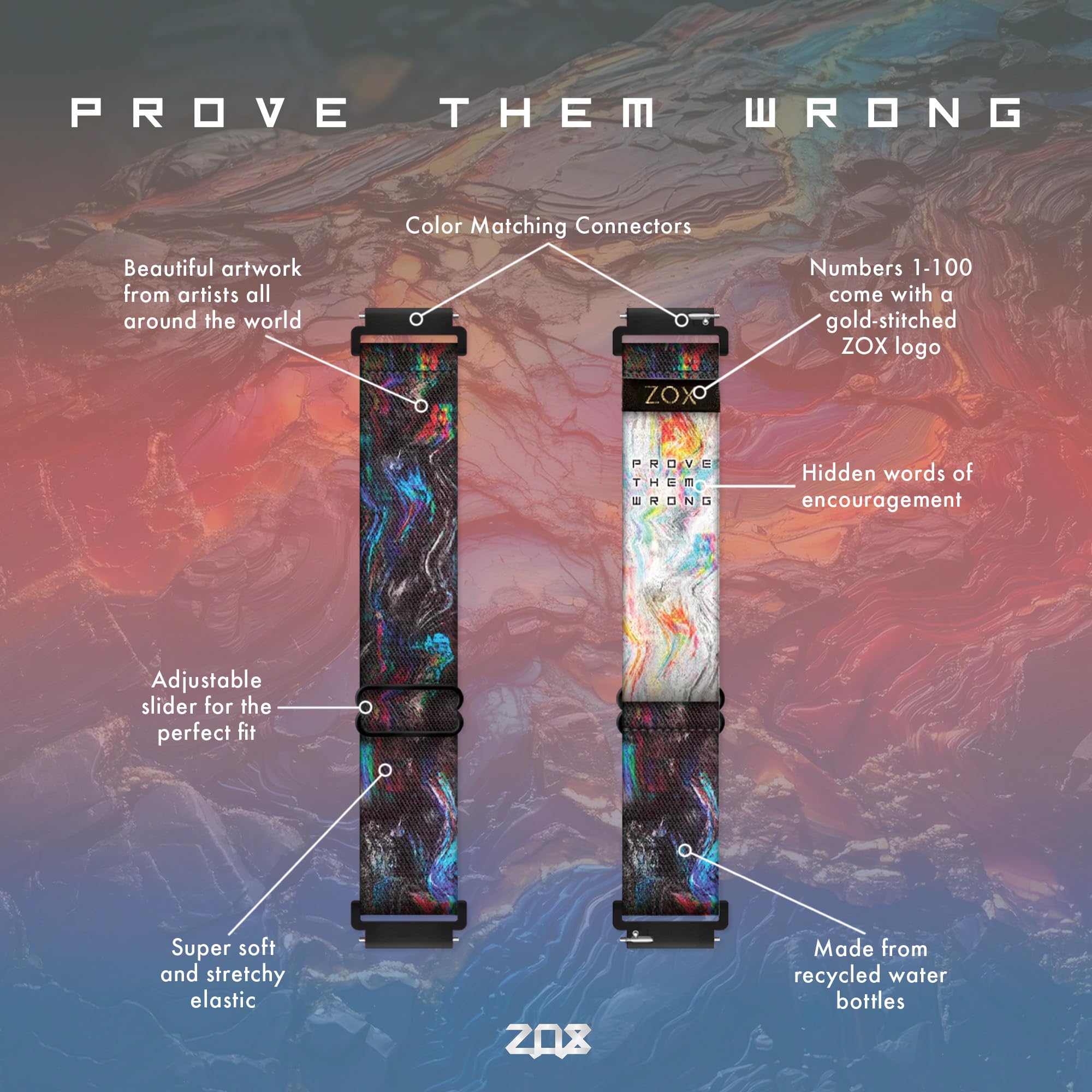 ZOX Android Smart Watch Band – Prove Them Wrong | Soft, Adjustable Elastic Band with Motivational Affirmations and Beautiful Artwork – Gifts for Men, Women & Teens (20 MM)