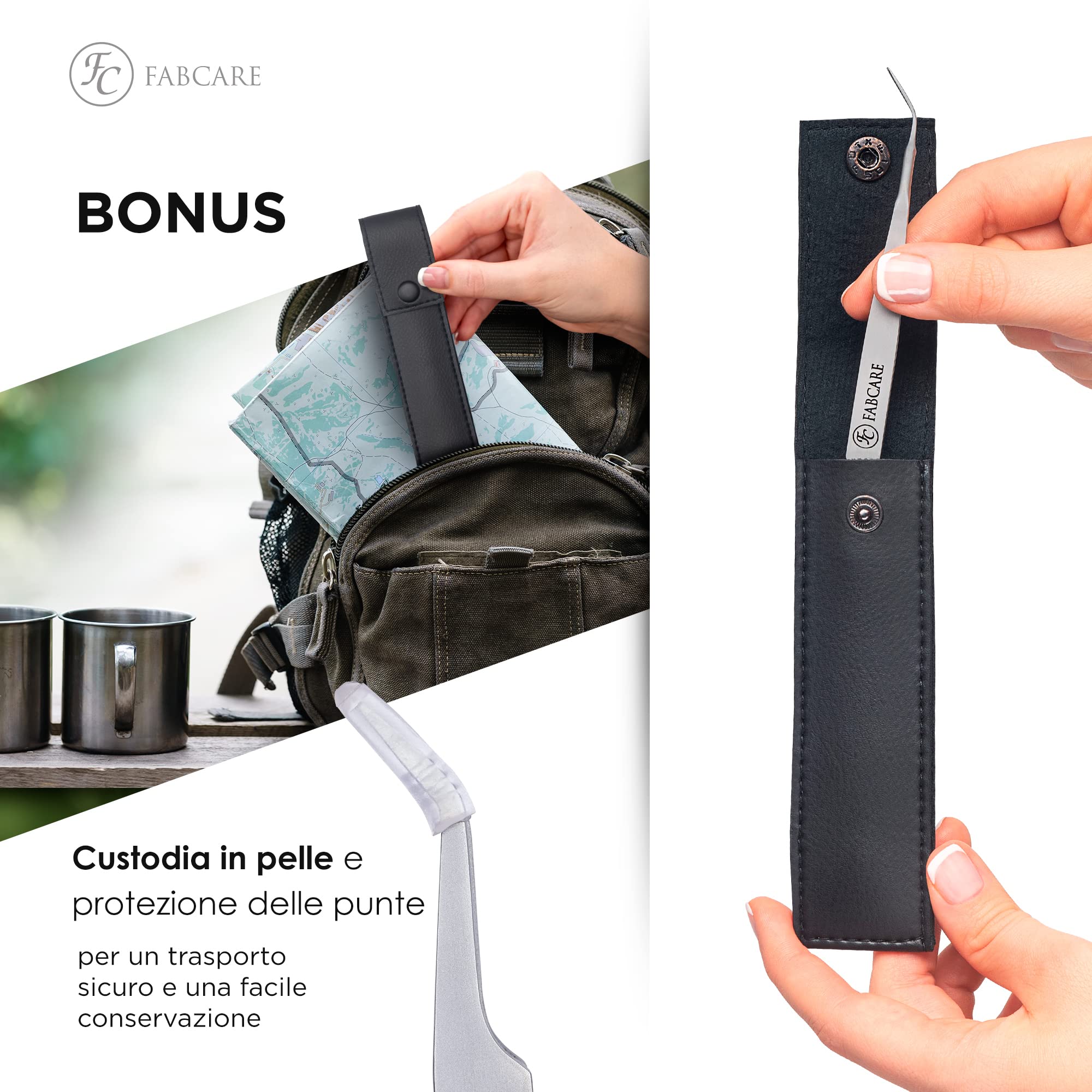 FABCARE 2 in 1 Pinza per zecche con uncino - incl. custodia, e-Book e scheda rilevamento - strumento per rimozione zecche adatto a persone, cani e gatti per un utilizzo pratico e sicuro