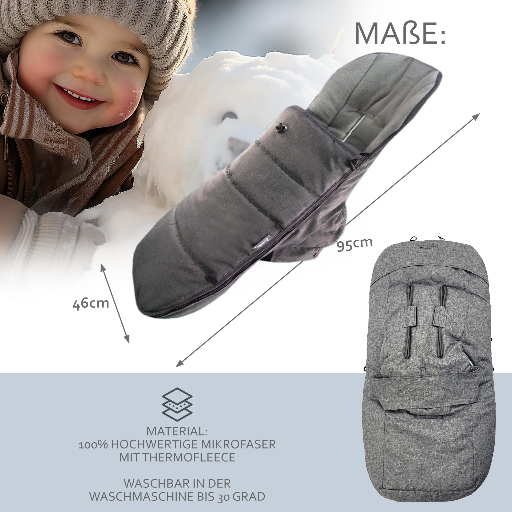 Chancelière d'hiver - Compatible avec les modèles de poussettes Bugaboo - En polaire thermique réglable - Gris foncé