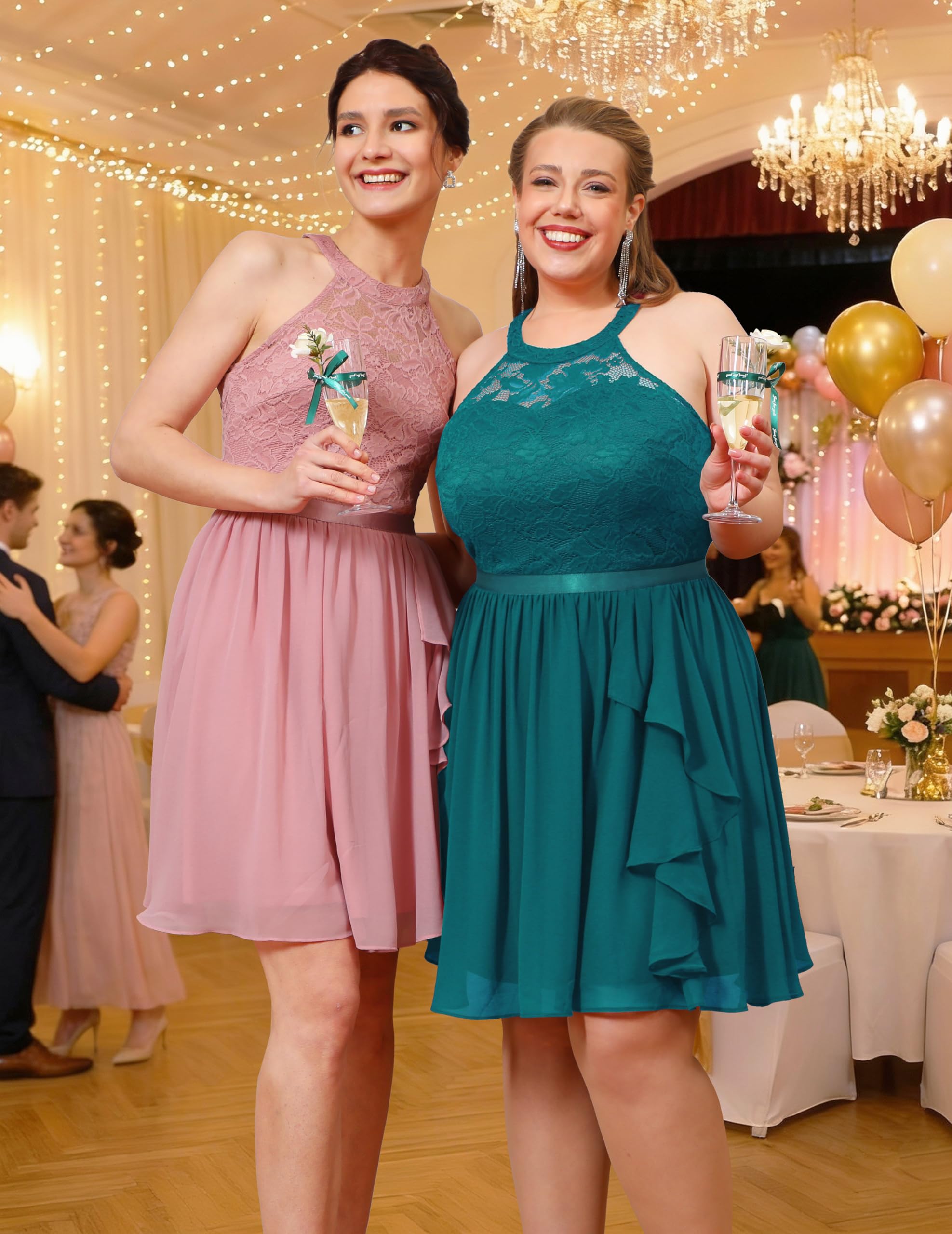 Wedtrend Robe de cocktail élégante pour mariage - Ligne A - Dos nu - Robe de soirée à volants - Longueur genou - En mousseline de soie